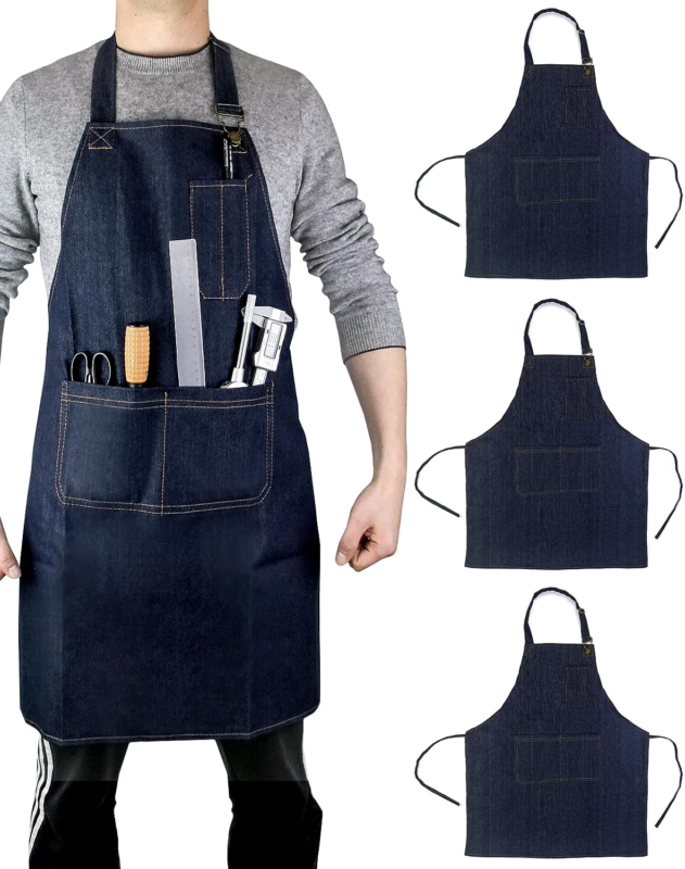 Work Apron Denim Heavy Duty Shop Working Cooking Aprons With Pockets For Men