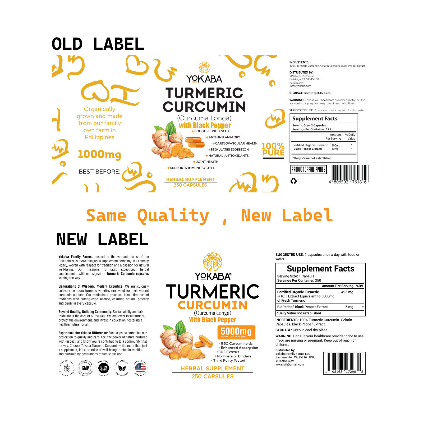 250 Capsules Turmeric Curcumin 5000mg Herbal Extract with BioPerine by YOKABA - Image 2