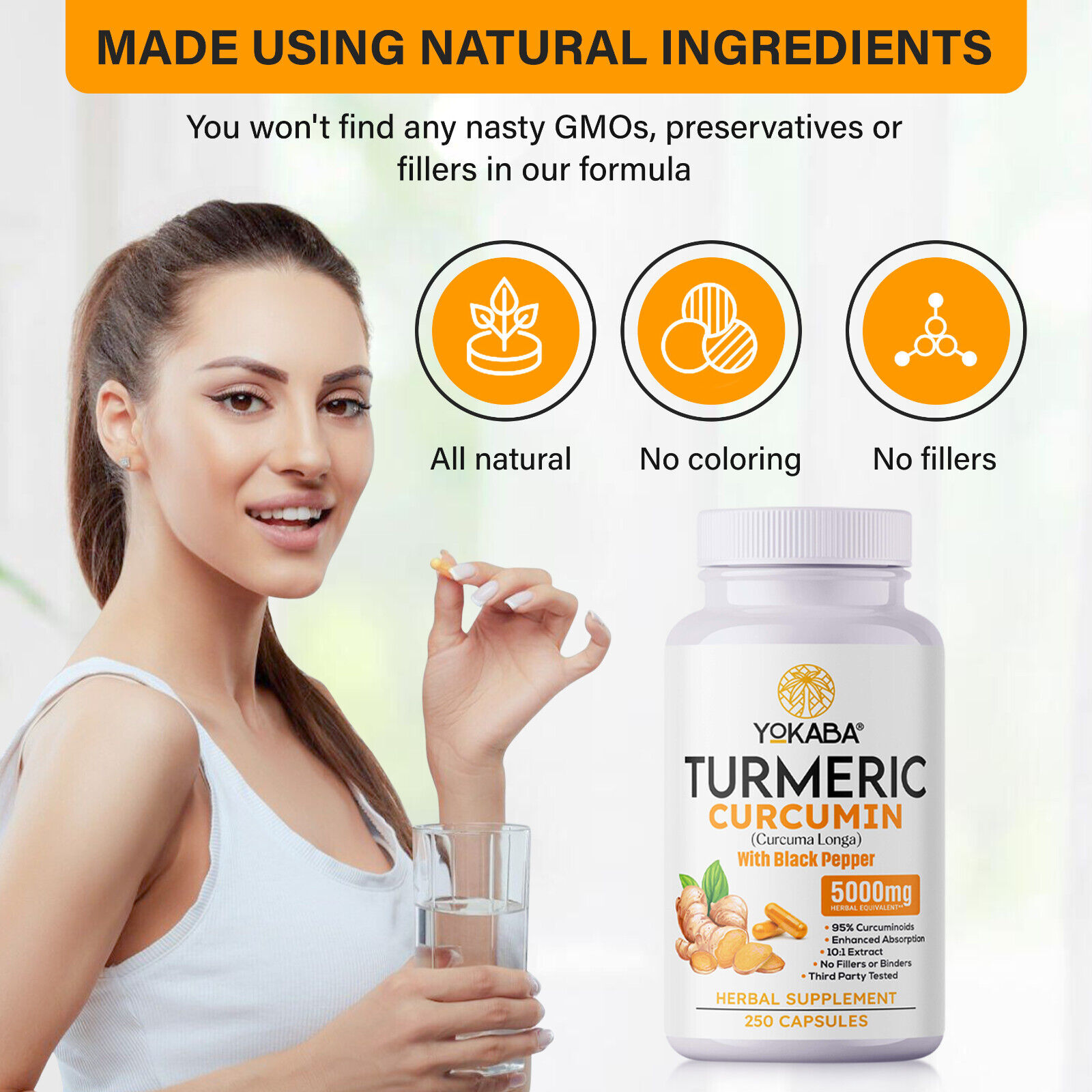 250 Capsules Turmeric Curcumin 5000mg Herbal Extract with BioPerine by YOKABA - Image 5