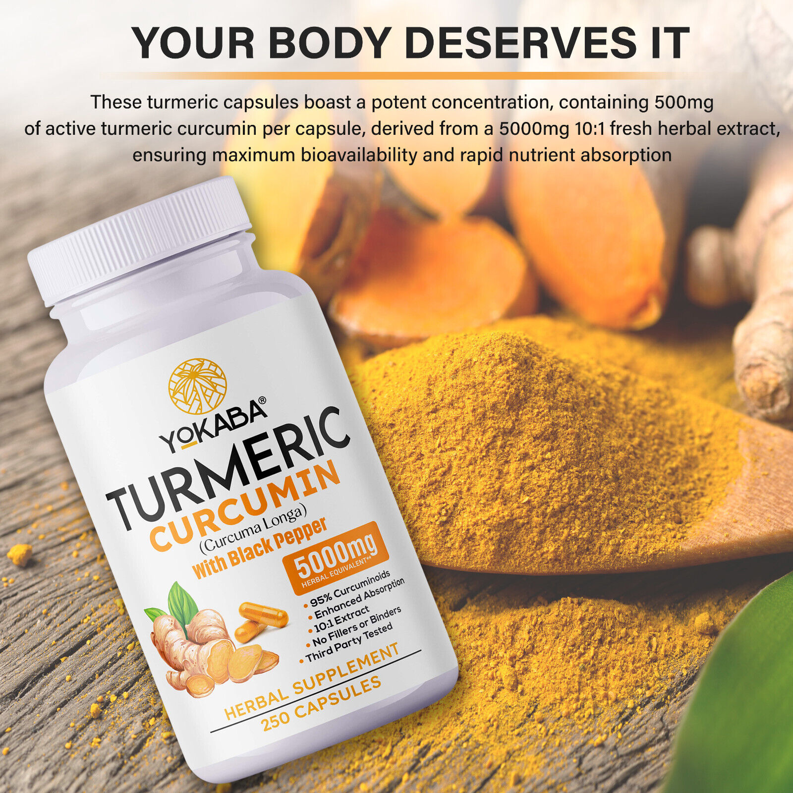 250 Capsules Turmeric Curcumin 5000mg Herbal Extract with BioPerine by YOKABA - Image 7